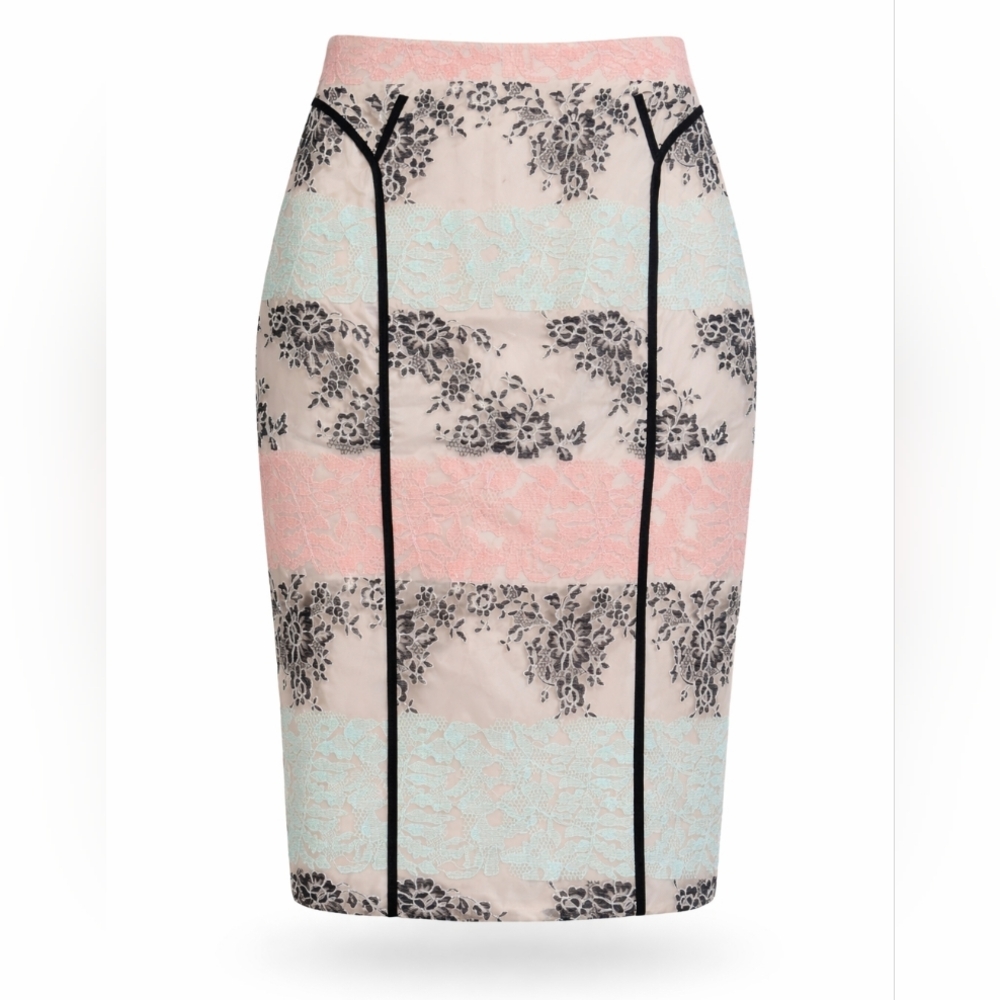 Vintage Embroidered Vinyl Lace Pencil Skirt